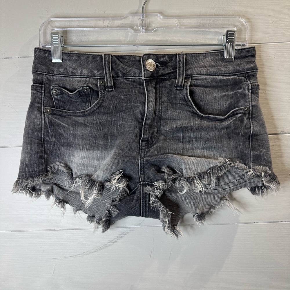 American Eagle Outfitters Distressed Black Wash Denim Shorts